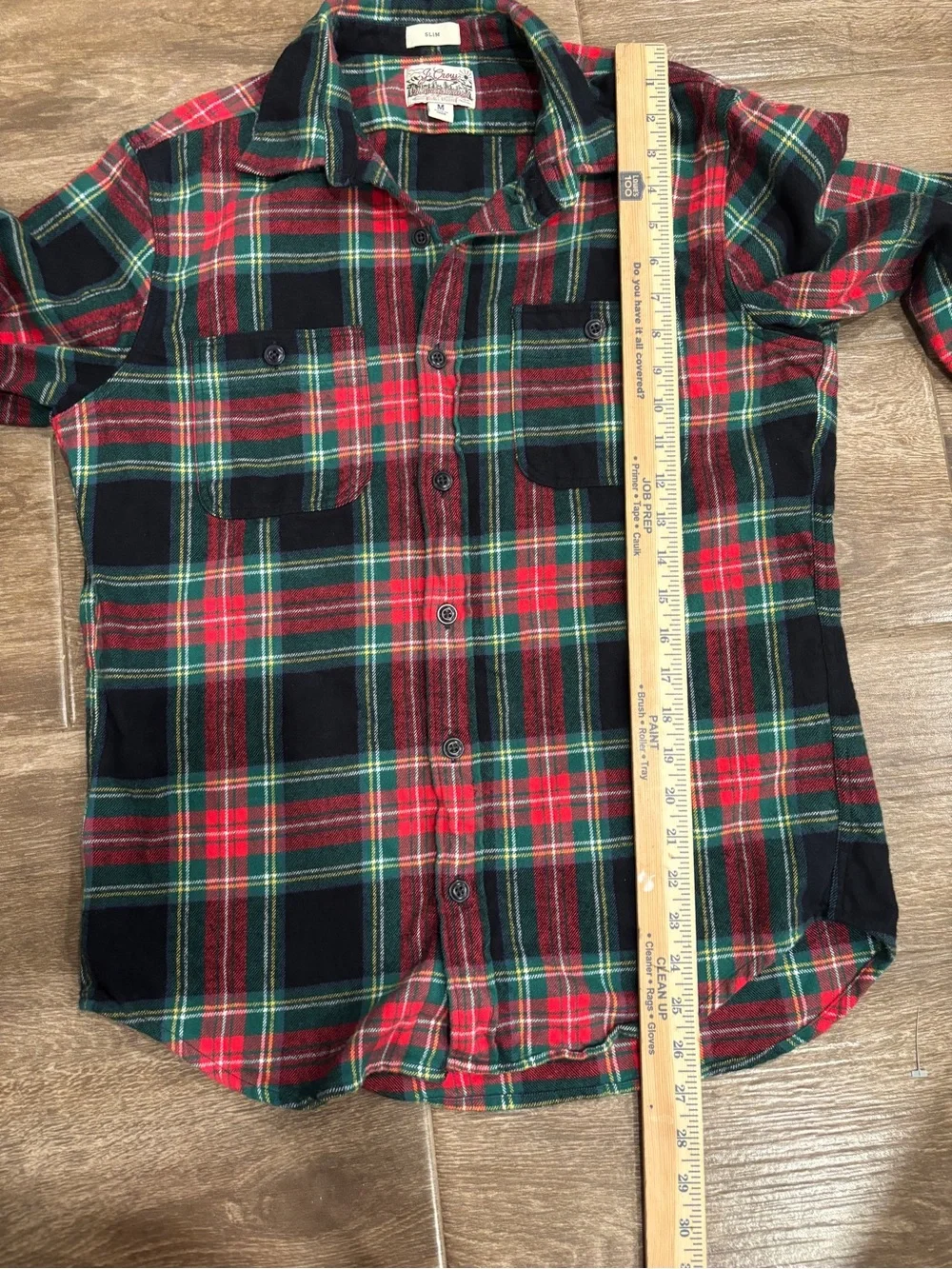 Men's J Crew Sz M Red & Green Plaid Flannel Shirt Slim Fit Double BrushedCotton
